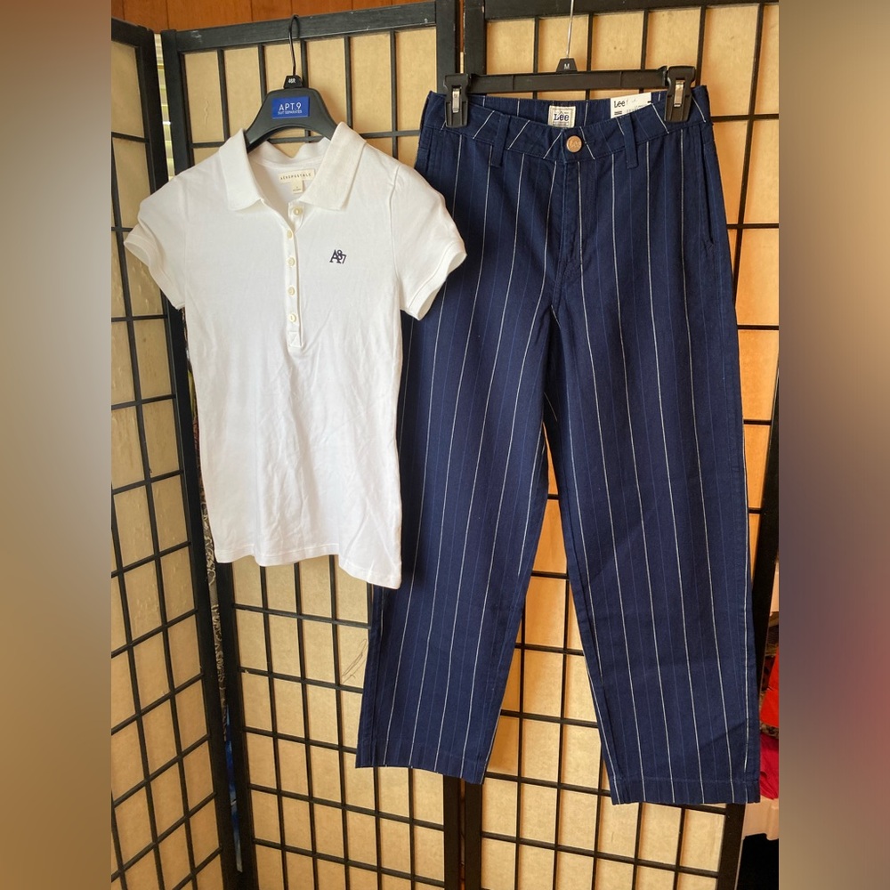 Two piece outfit including NWT Lee wide leg workwear jeans and an Aero polo
